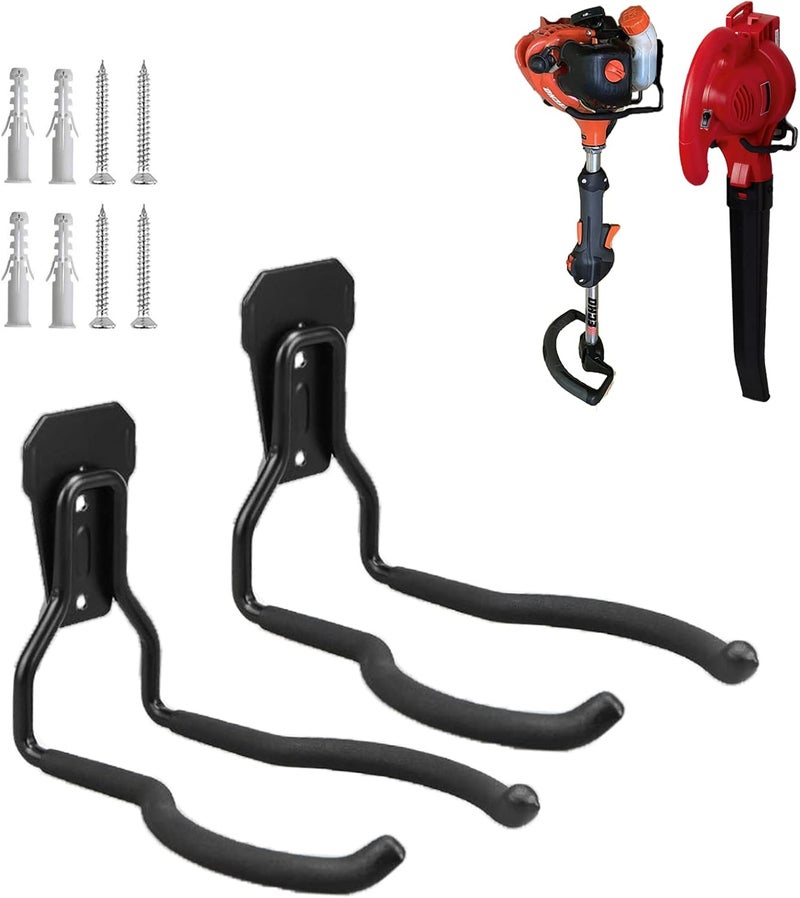 Juformin Garden Power Tool Hanger, Garage Wall Hooks, Weedeater Rack, String Trimmer Hanger, Utility Hooks for Garage Tool Organizers and Storage - Black, 2 Pcs - Image 1